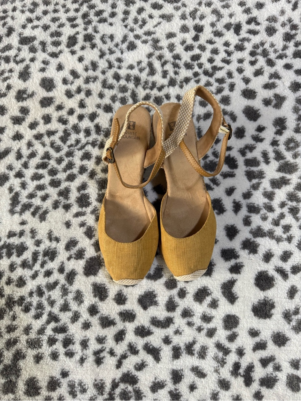White Mountain Mustard Yellow Espadrille Wedge Sandals